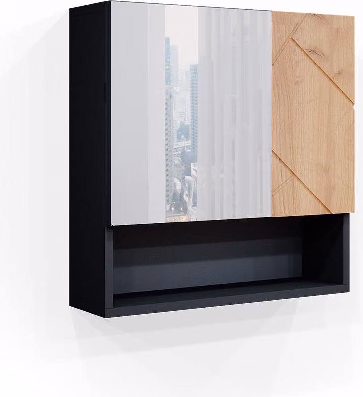 Specchio contenitore bagno Vicco Irma Rovere dorato/antracite 54 x 55 cm, Model 36704