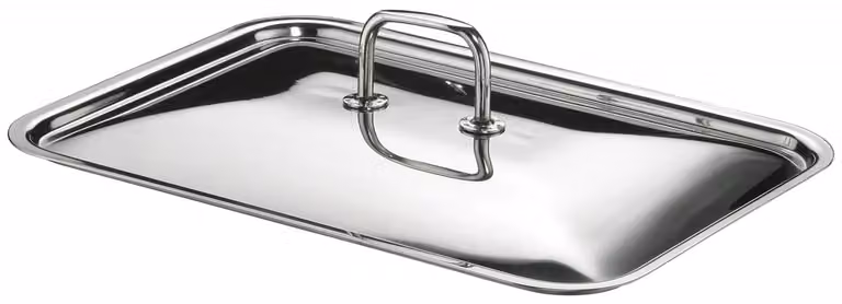 Coperchio per teglia rettangolare in acciaio inox con maniglie di Pintinox, diam.25x18cm