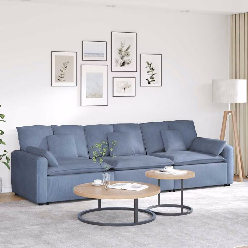 vidaXL Divano Modulare Moderno in Velluto Blu con Cuscini e Struttura in Metallo e Legno