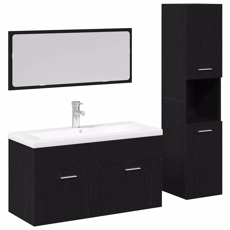 Set di mobili per il bagno moderno vidaXL composto da 4 pezzi in nero opaco con base lavabo e pensile a muro