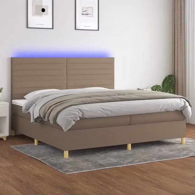 Letto a Molle Materasso e LED tortora 200x200cm in Tessuto 3135545