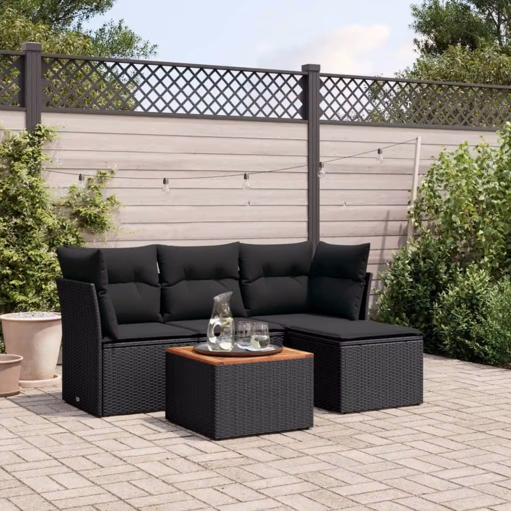 Maison Exclusive - Set Divani da Giardino 5 pz con Cuscini in Polyrattan Nero