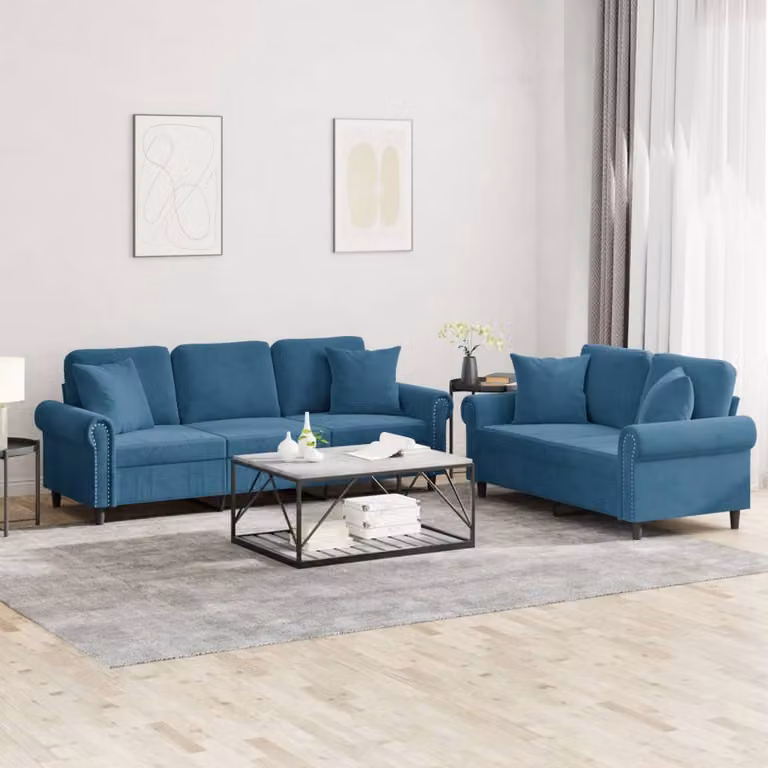 vidaXL Set di Divani 2 pz in Velluto Blu con Cuscini per Soggiorno