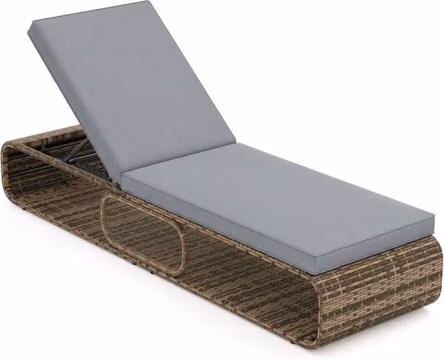 Lettino prendisole in rattan per giardino con cuscino e schienale regolabile, Cuscino e spazio di archiviazione Grigio