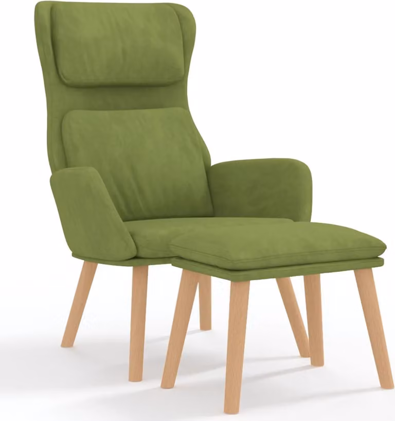 Poltrona relax con sgabello in velluto verde chiaro
