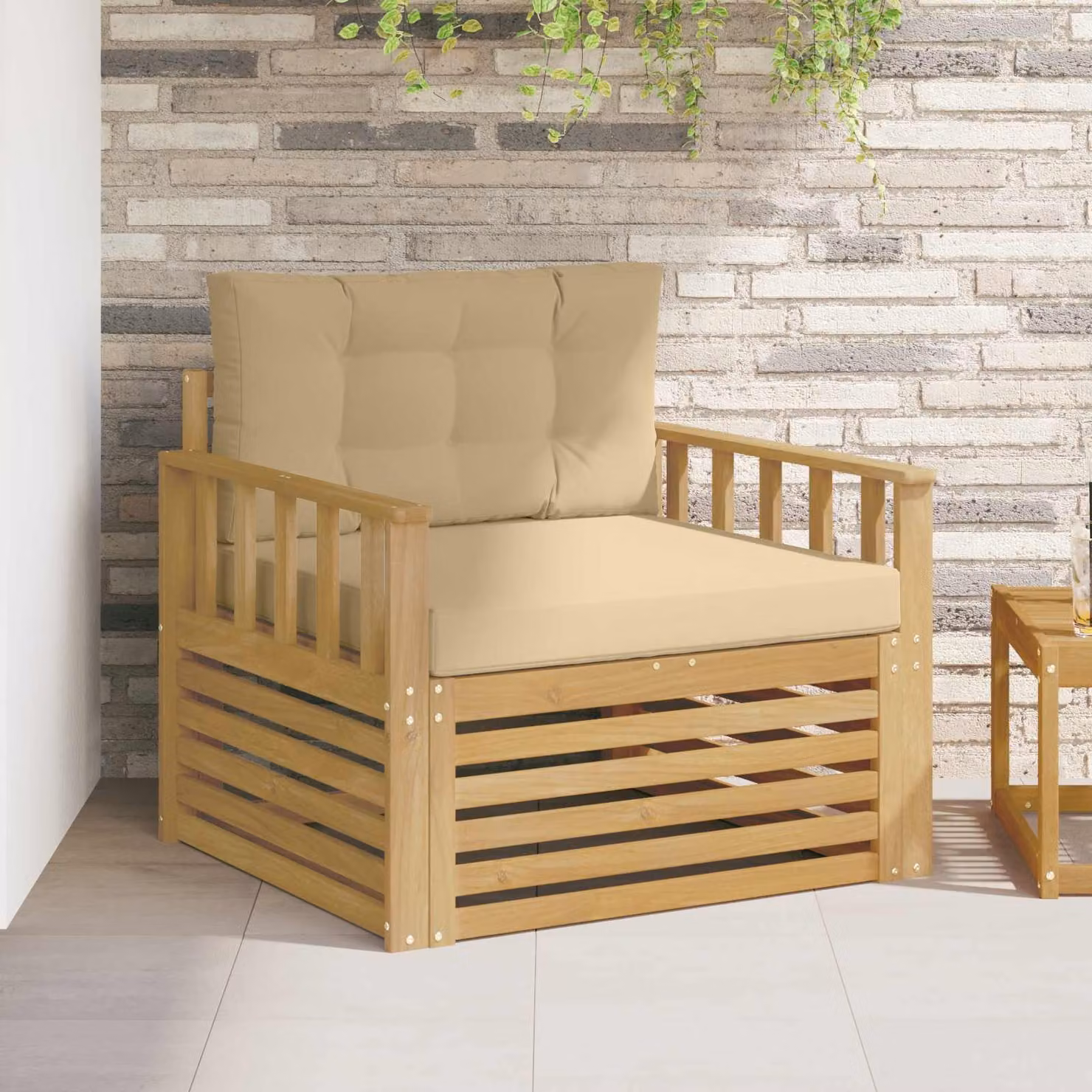 vidaXL Divano da esterno moderno in legno di acacia con rivestimento in tessuto bianco e beige