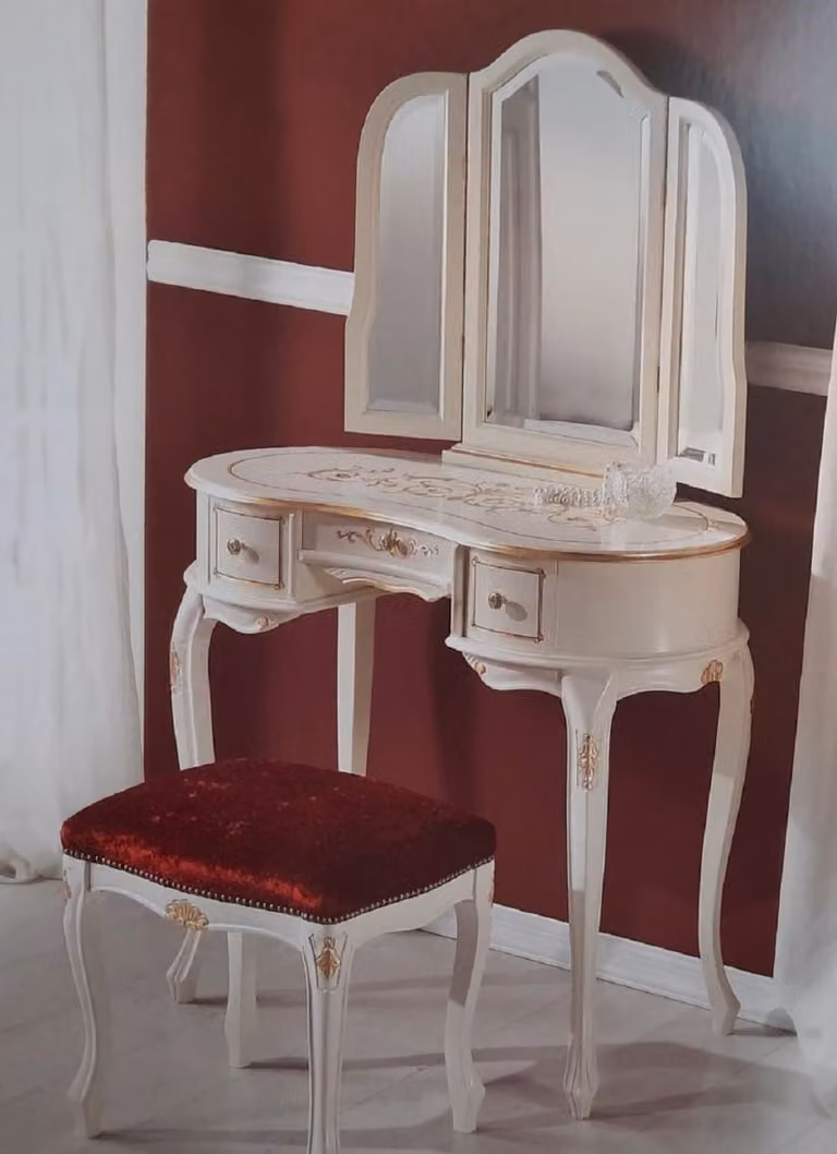 Casa Padrino Luxury Baroque Bedroom Set Bordeaux Red / White / Gold - 1 Comò barocco & 1 Specchio barocco & 1 Sgabello barocco - Mobili da camera da letto barocchi - Qualità - Italy