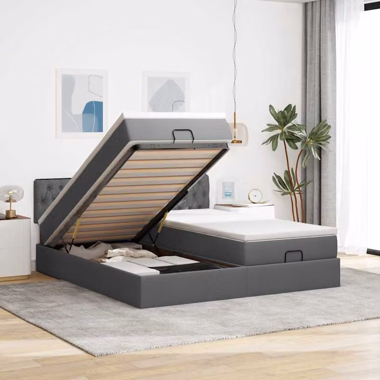 vidaXL Struttura Letto con Contenitore e Materasso in Tessuto, L/P/H: 180 x 200 x 88 cm, Grigio e Bianco