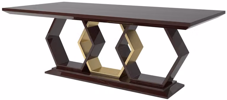 Tavolo da pranzo di design Casa Padrino marrone scuro lucido / oro 220 x 110 x h. 77 cm - Tavolo da cucina rettangolare in legno massiccio - Qualità eccellente