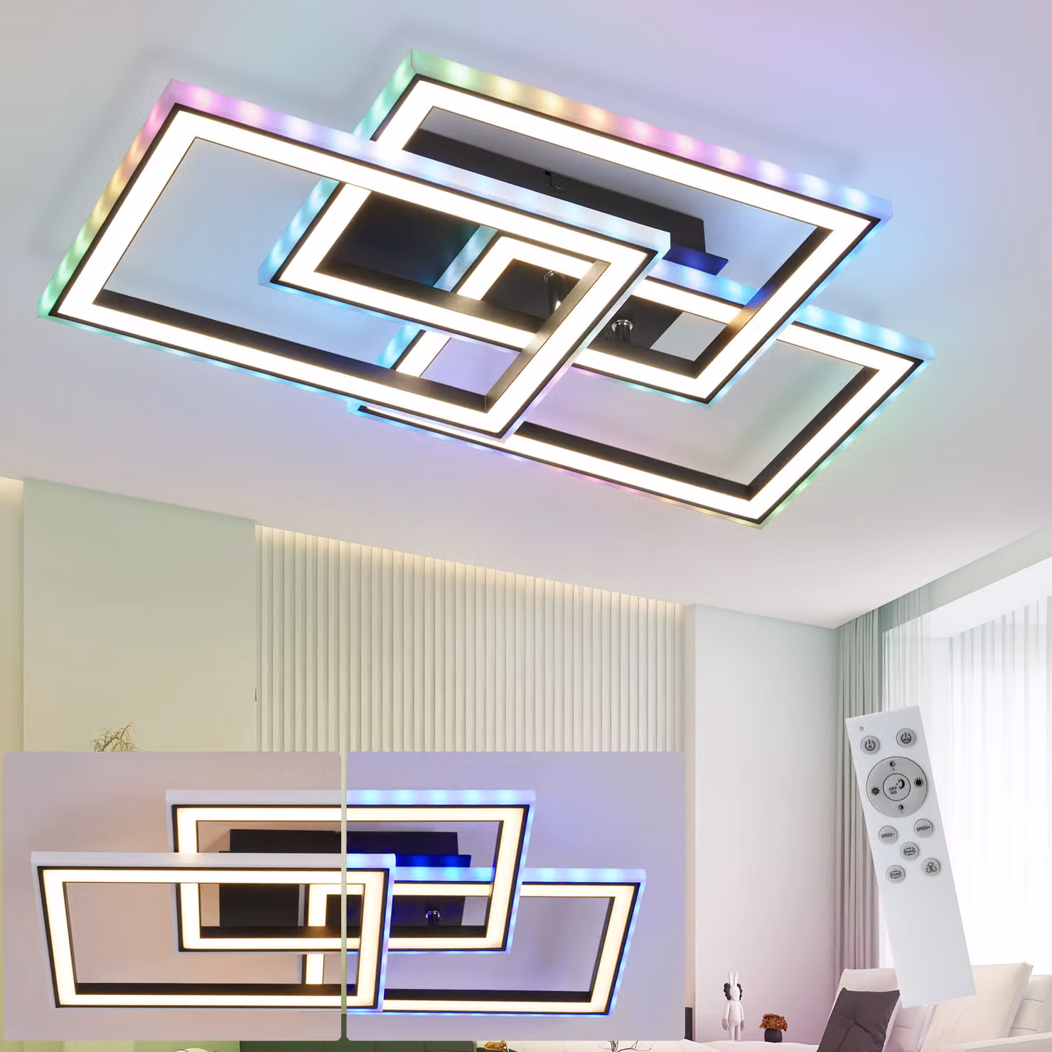 ZMH LED plafoniera nera lampada da soffitto dimmerabile con telecomando RGB cambio colore 45W per camera da letto soggiorno cucina corridoio