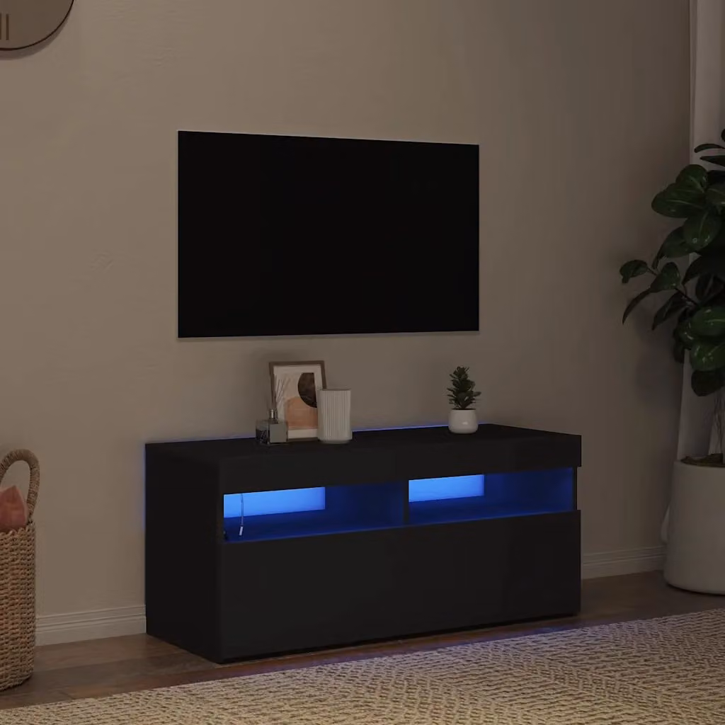 vidaXL Mobile Porta TV Moderno con Luci LED Integrate Nero L: 90 cm, P: 35 cm, H: 40 cm