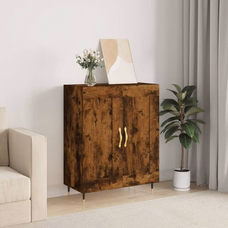 Credenza vidaXL in Rovere Fumo e Legno Multistrato, L: 69,5 cm, P: 34 cm, H: 90 cm
