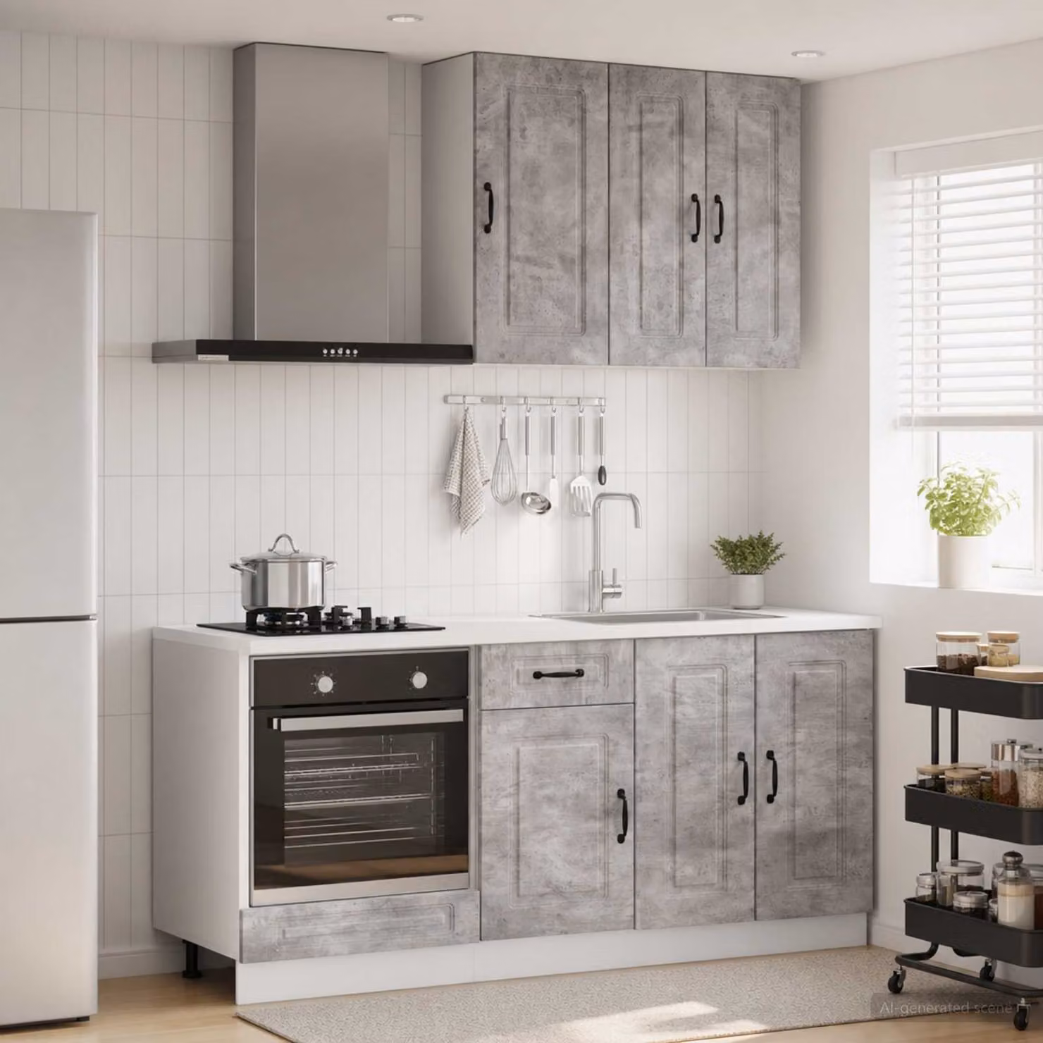 Unità cucina moderna vidaXL KALMAR composta da 5 pezzi in grigio cemento e legno ingegnerizzato MDF con ante a battente e cassetti L/P/H: 180 x 55 x 86,7 cm