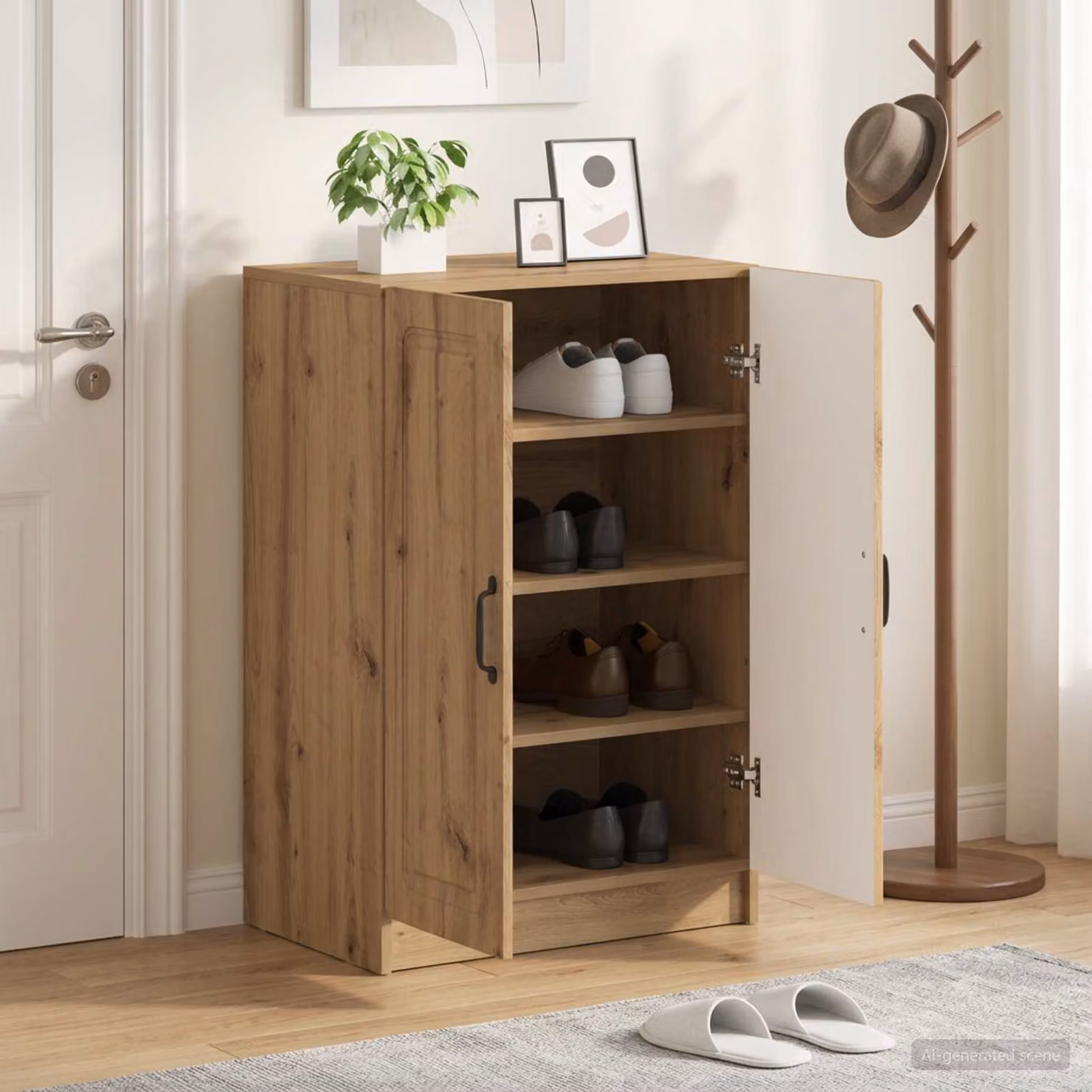Mobile porta scarpe UTRECHT vidaXL in legno e metallo, marrone e nero, L: 59,5 cm, P: 39,5 cm, H: 87 cm