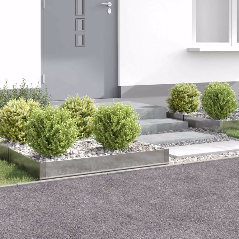 Set di 4 bordure per prato vidaXL in acciaio color argento, L: 100 cm, P: 60 cm, H: 20 cm