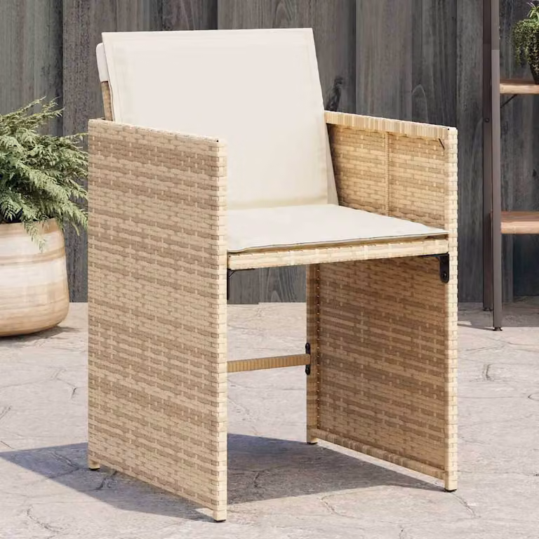 Set di 4 sedie da giardino con cuscini vidaXL in polyrattan beige e bianco con braccioli