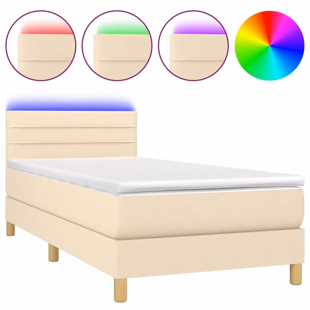 Letto Ibrido con Materasso vidaXL in Tessuto Beige e Bianco con Illuminazione LED e Porta USB L/P/H: 100 x 200 x 203 cm – 2