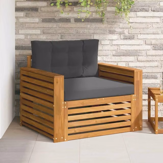 Divano da esterno moderno in legno di acacia massello e poliestere colore grigio antracite