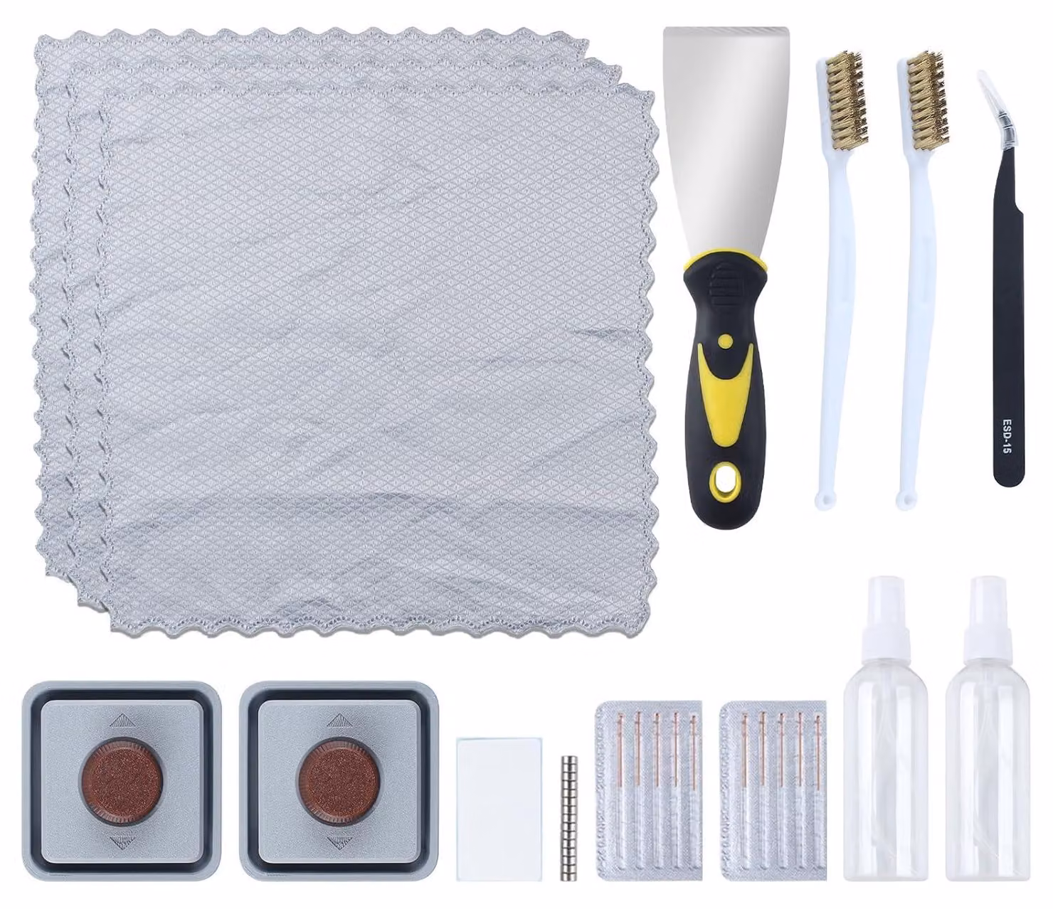 Kit di pulizia per stampanti 3D, utensile da 1,5 pollici, 10 aghi per ugelli, panni in microfibra, accessori per la manutenzione della stampante