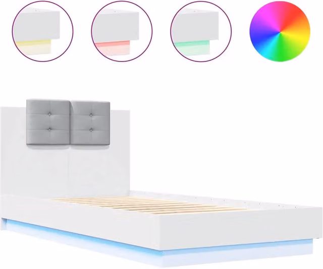 Letto singolo | Letto per adulti | Giroletto con Testiera e LED Bianco 90x190 cm