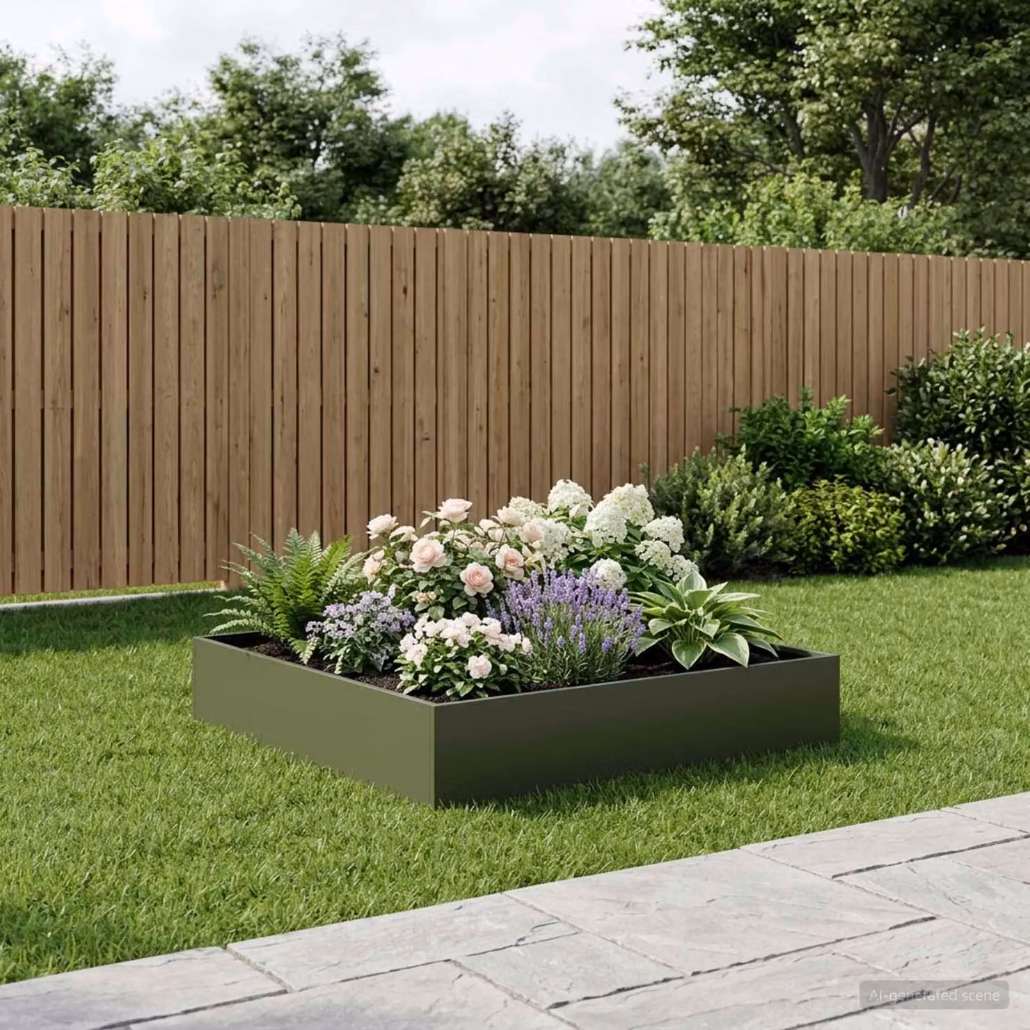 vidaXL Vaso da giardino in metallo Verde, L 100 x P 100 x H 20 cm