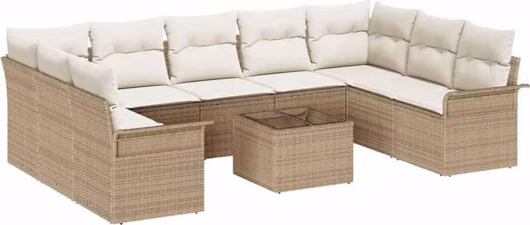 Set Divano da Giardino con cuscino 10 pcs Beige polyrattan