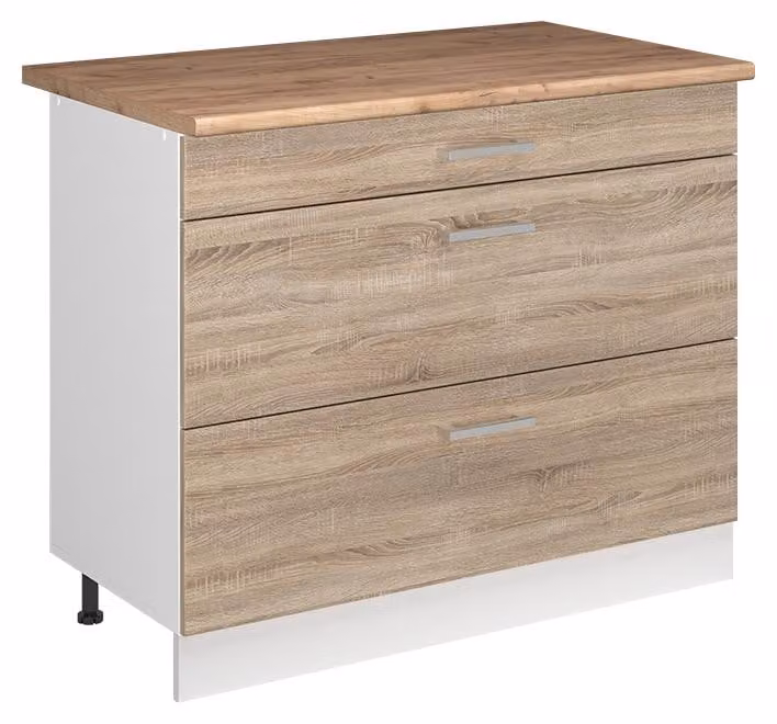 Mobiletto base per cucina Vicco R-Line Sonoma/Bianco 100 cm piano di lavoro Rovere dorato, Model 71537