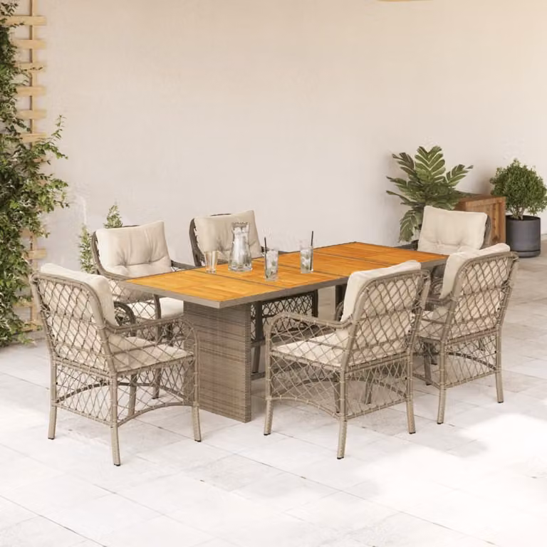 Maison Exclusive - Set da pranzo da giardino 7 pezzi con cuscini in polyrattan beige