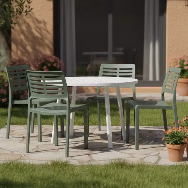 Set di 4 sedie da esterno Canoe DMORA in plastica verde opaco Made in Italy