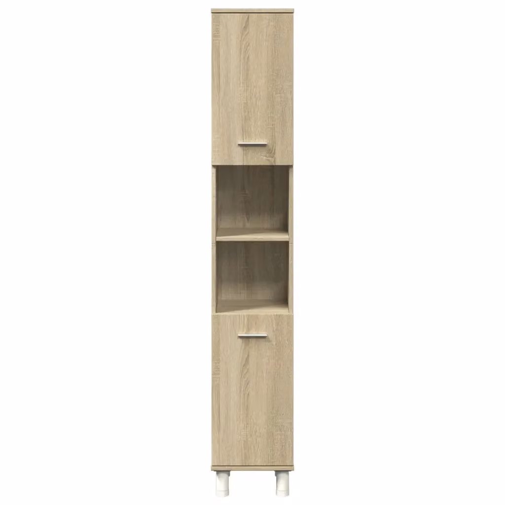 Mobiletto da bagno moderno HELLOSHOP26 in legno composito rovere Sonoma, colore beige e marrone, con ante a cerniera e ripiani interni, L/P/H: 30,5 x 30 x 179 cm – 2