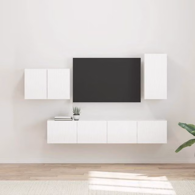 Set di Mobiletto da TV a Parete 4 pz Bianco Lucido 3408938