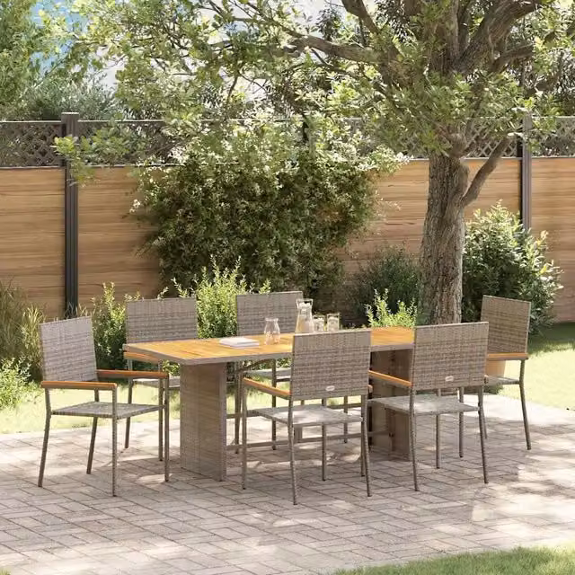 Set da Pranzo per Giardino 7 pz Grigio polyrattan 3365431