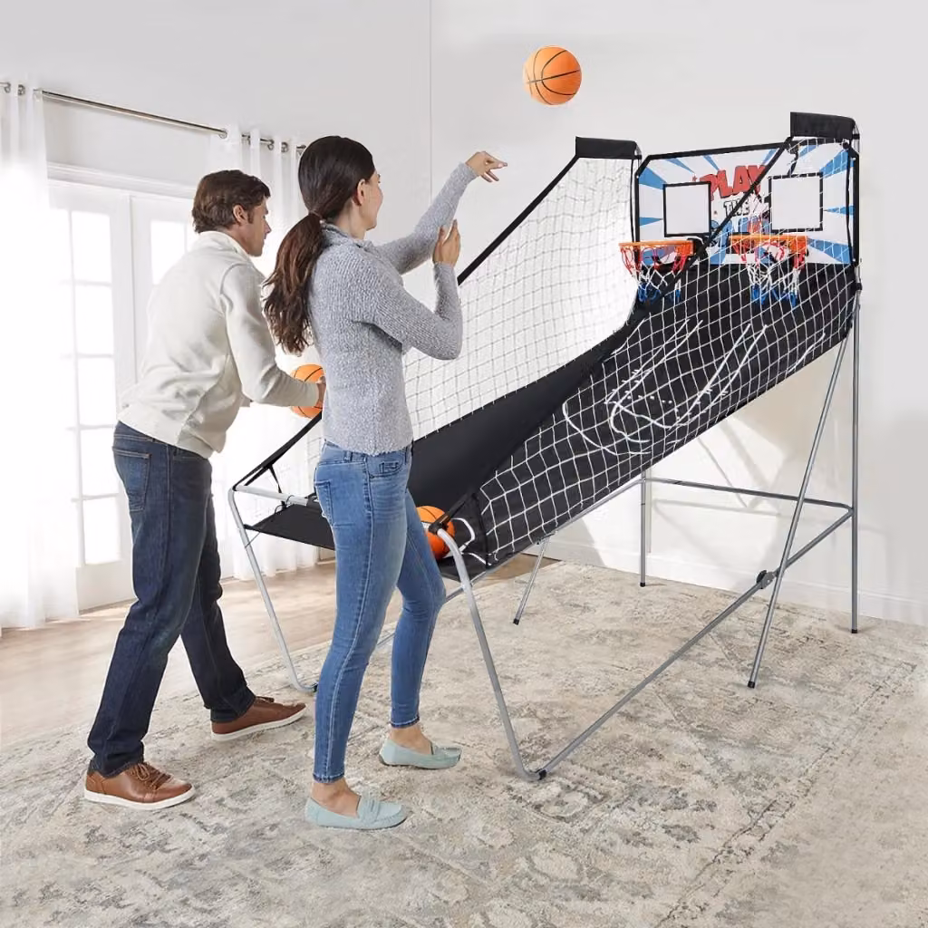 Macchina da pallacanestro arcade a doppio tiro pieghevole con punteggio elettronico, Bianco, L: 205 cm, P: 108 cm, H: 207 cm – 2