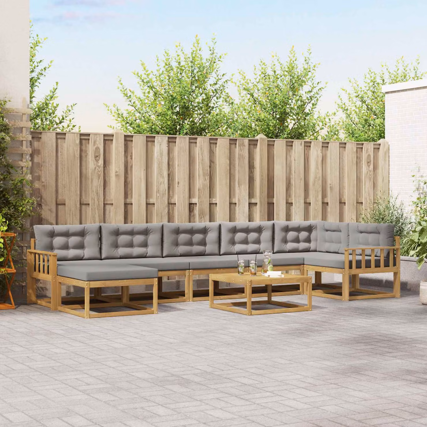 Set di divani da esterno vidaXL 8 pezzi in legno di acacia con cuscini, colore bianco e grigio