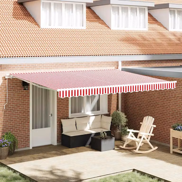 Tenda retrattile vidaXL con bracci pieghevoli in alluminio e tessuto in poliestere, Rosso e Bianco, L: 450 cm, P: 350 cm, H: 165 cm