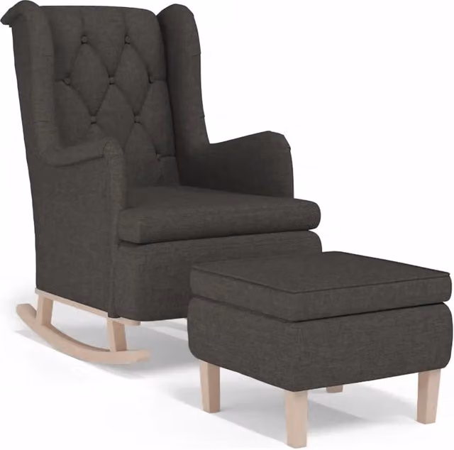 Poltrona con Gambe a Dondolo | Sedia Relax e Sgabello Grigio Scuro in Tessuto