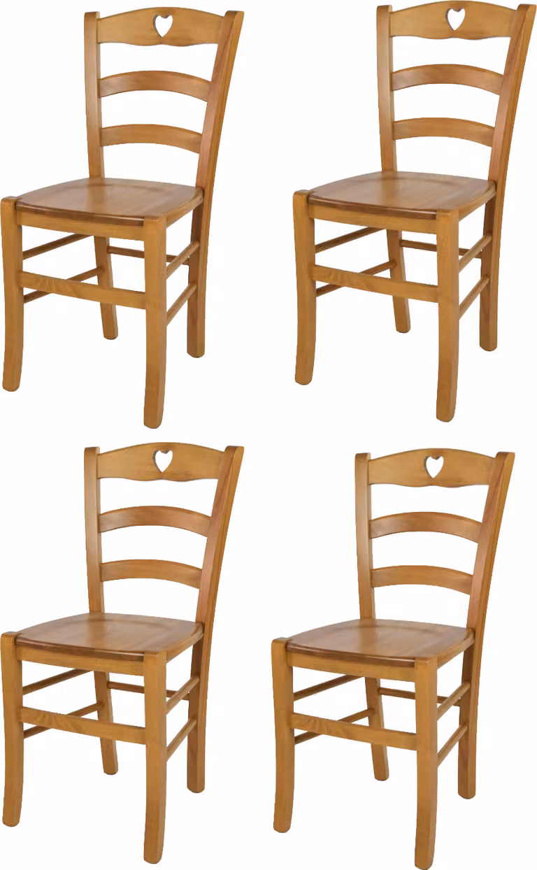 t m c s Tommychairs - Set di 4 sedie CUORE per cucina e sala da pranzo, struttura robusta in legno di faggio laccato color rovere e seduta in legno