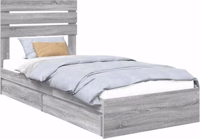 Letto singolo moderno con contenitore e testiera in MDF Grigio Sonoma L: 75 cm, P: 190 cm, H: 78 cm – 1