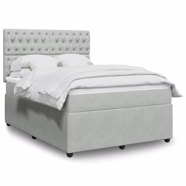 vidaXL Letto Ibrido con Materasso in Velluto Grigio e Bianco L/P/H: 140 x 190 cm