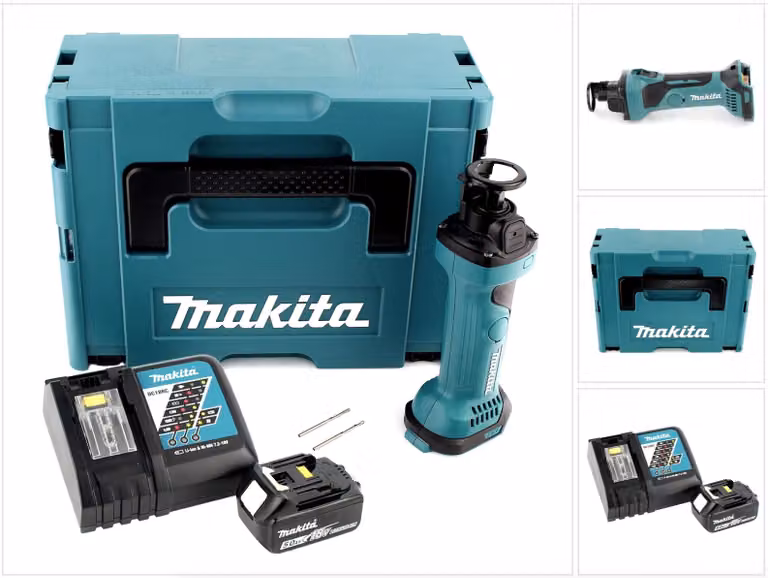 Makita DCO 180 RT1J Rifilatore per cartongesso a batteria 18V in valigetta Makpac + 1x Batteria 5,0 Ah + Caricabatterie DC 18 RC