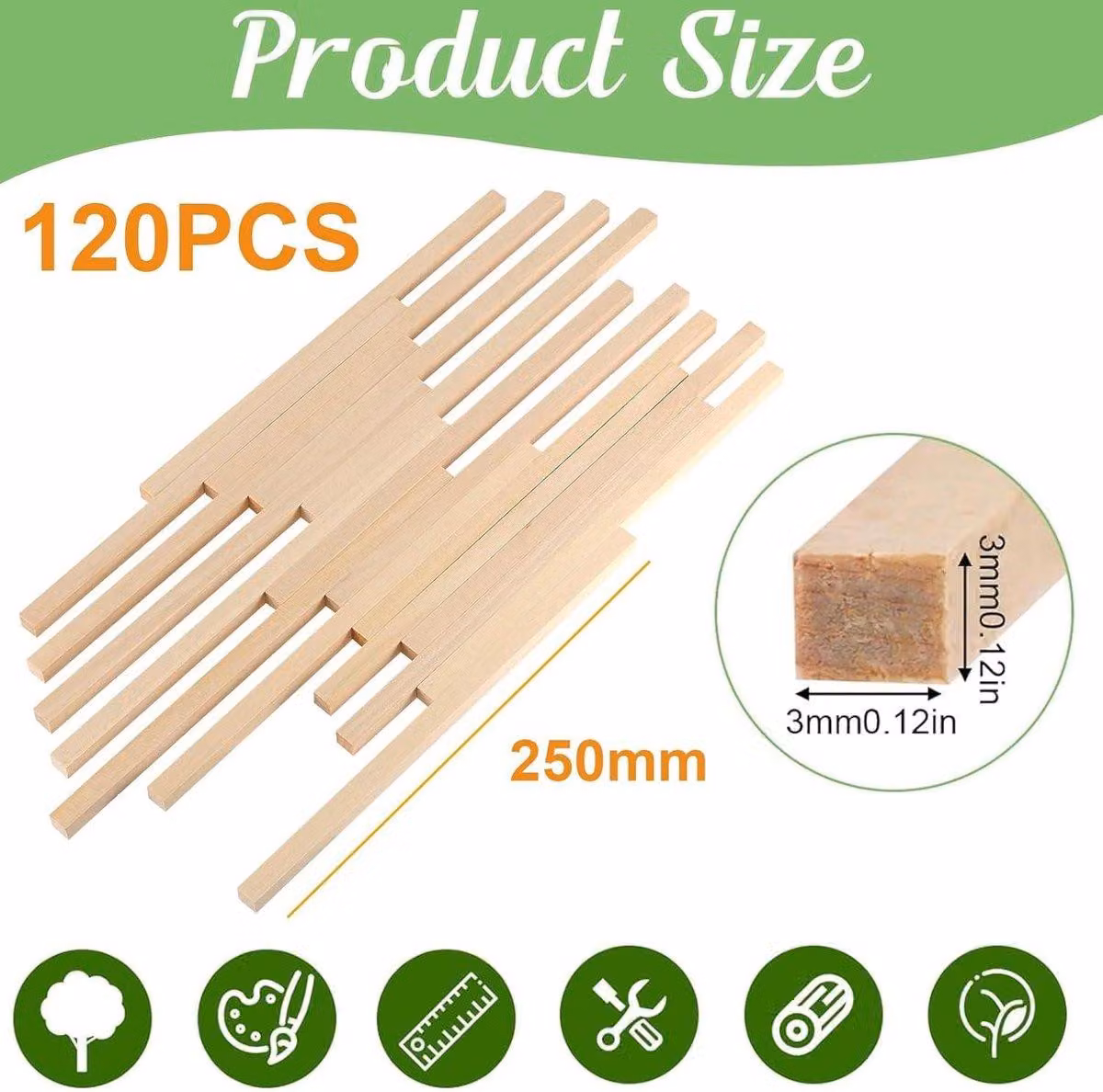 Tappi quadrati in legno di balsa, dimensioni 25 cm x 3 mm - confezione da 120 pezzi