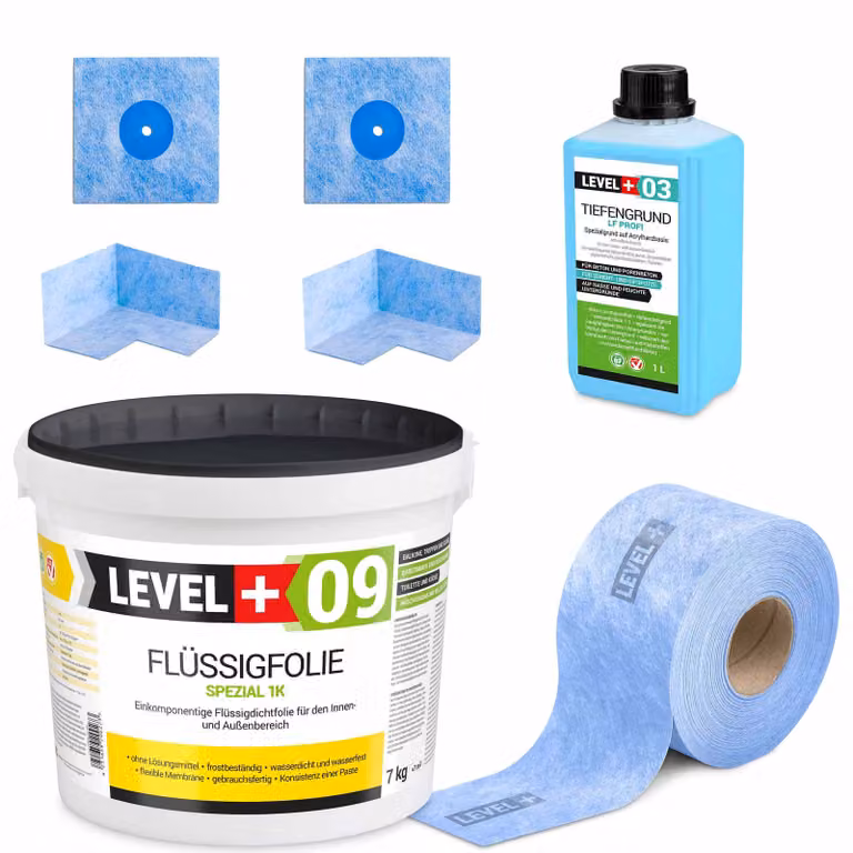Kit di impermeabilizzazione Foglio liquido 7 kg Nastro sigillante 5mb Primer Doccia bagno Level+ SET64