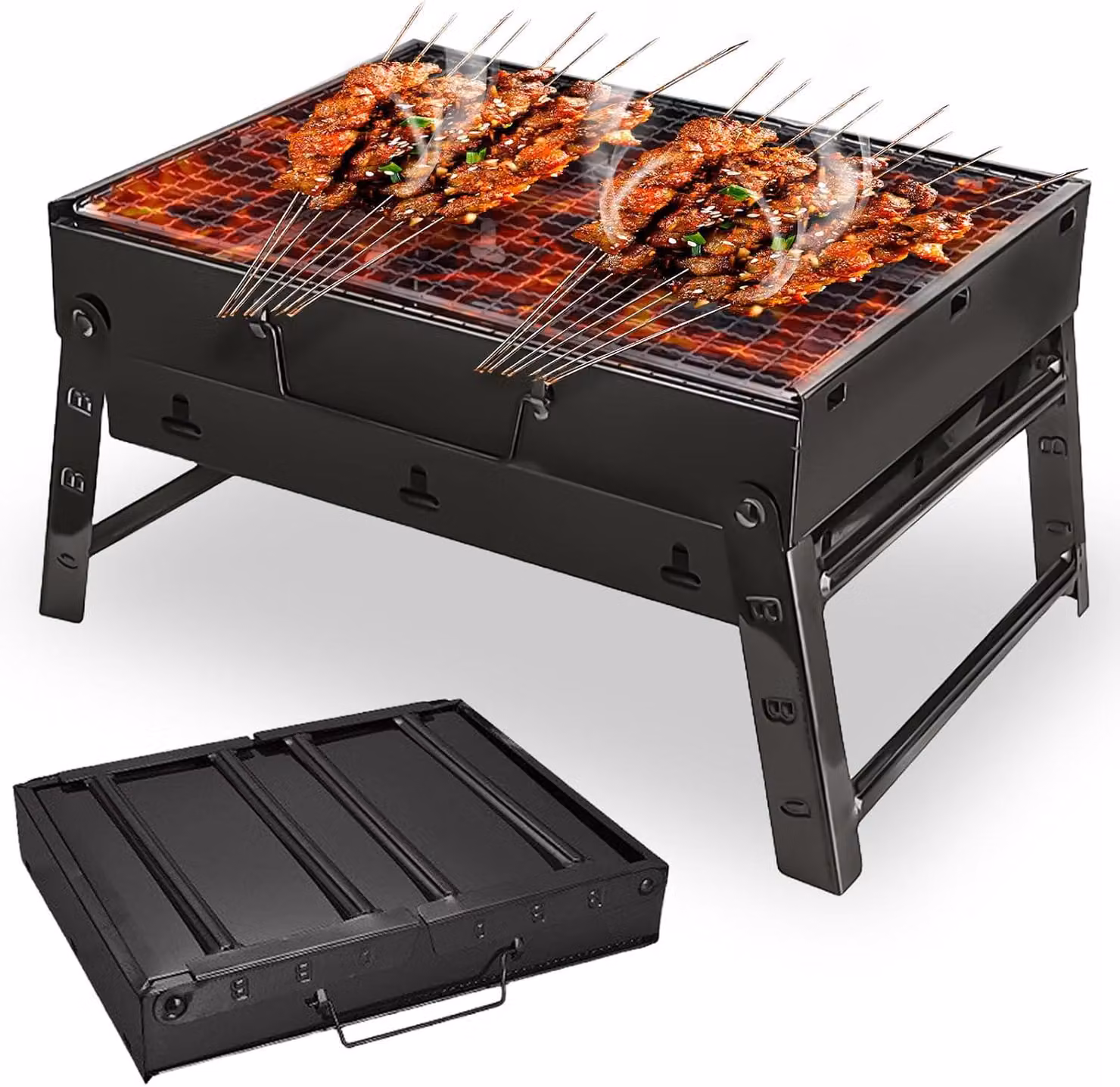 Griglia a carbone pieghevole, piccola, dimensioni 35 x 27 x 20 cm, griglia portatile, in acciaio inossidabile, ideale per campeggio, griglia da esterno portatile, adatta per picnic, terrazza e campeggio