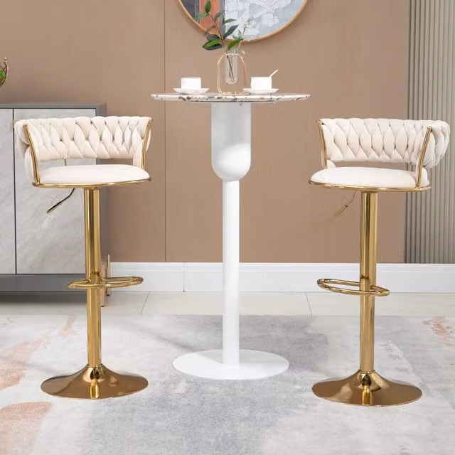 Set di 2 Sgabelli da Bar MINIMAL Girevoli in Velluto con Seduta Imbottita e Altezza Regolabile, Disponibili in Nero, Grigio o Beige – 1
