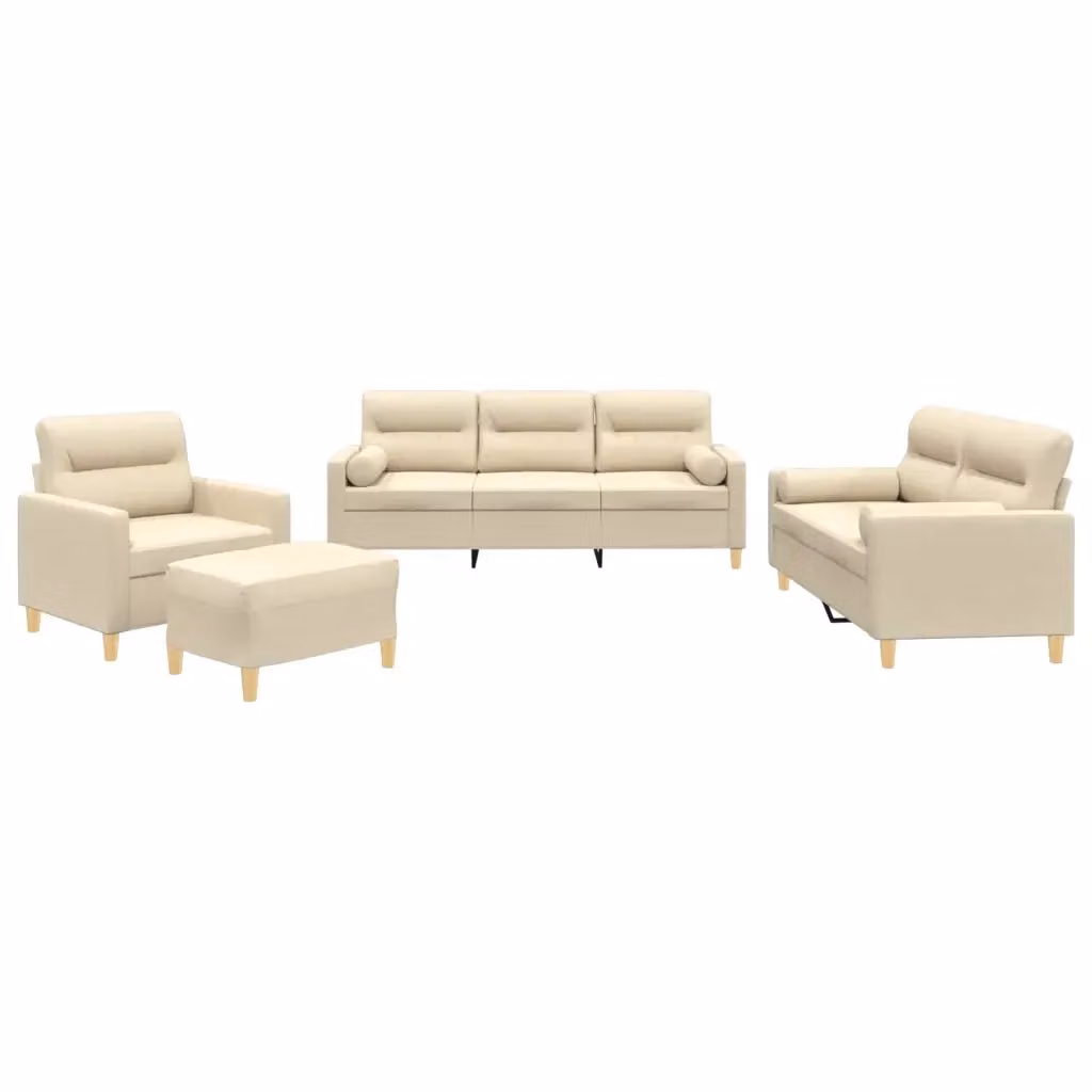Set di Divani Moderno vidaXL in Tessuto Beige con Cuscini e Pouf per Soggiorno – 2