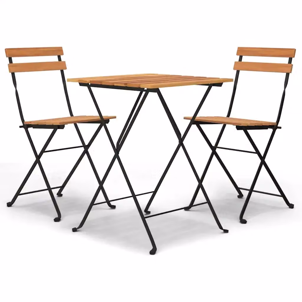Set Bistrò Pieghevole 3 Pezzi vidaXL in Legno di Teak e Acciaio Marrone – 2
