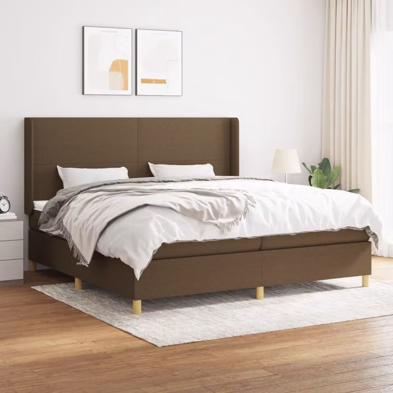 The Living Store Letto a molle con materasso marrone scuro 200x200 cm in tessuto