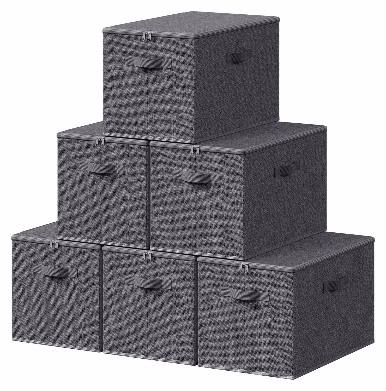 Scatole pieghevoli in tessuto con maniglie, set da 6 pezzi | Grigio | 50x30x30 cm