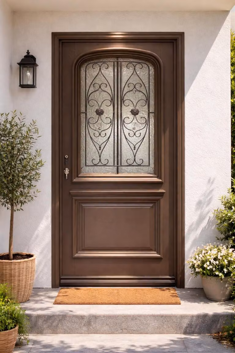 Porta d'ingresso in legno con vetrata Adrien Grigio Quarzo, H.215xL.90 cm lato pannello dritto, maniglia, cilindro, pulsante GD MENUISERIES