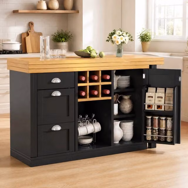 Tavolo bar 120x40x74 cm estensibile fino a 197 cm e girevole con contenitore in MDF nero